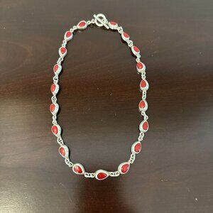 Sterling Silver 925 Red Coral Native American Necklace